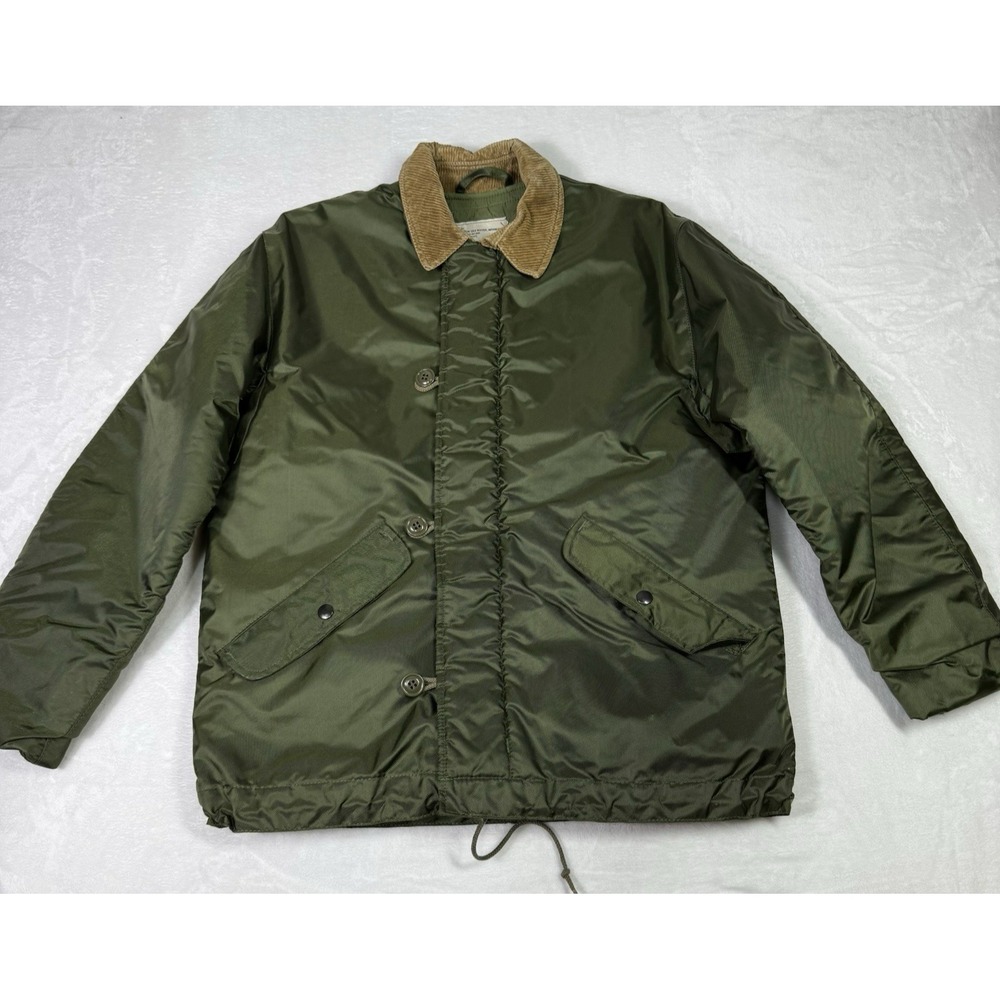 Vintage US Navy USN A-1 Extreme Cold Weather‎ OD Green Deck Jacket Mens Small
